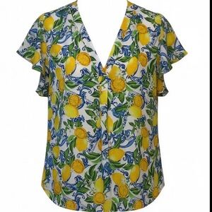 Premise‎ Lemon and Blue Floral Blouse